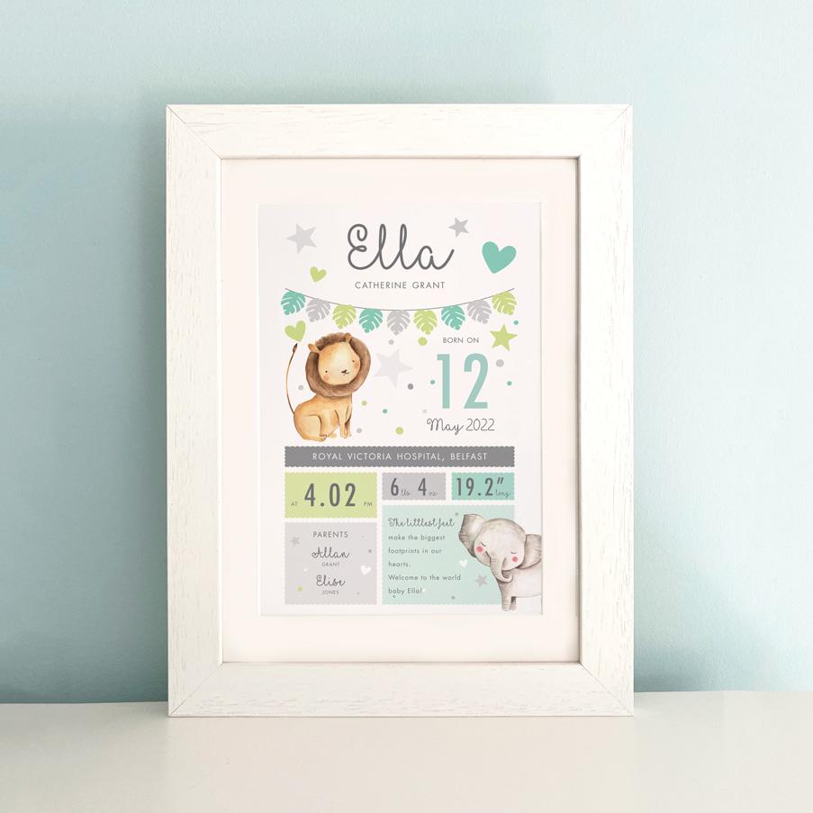 Frame My Name, baby birth details print, new baby gift, christening gift
