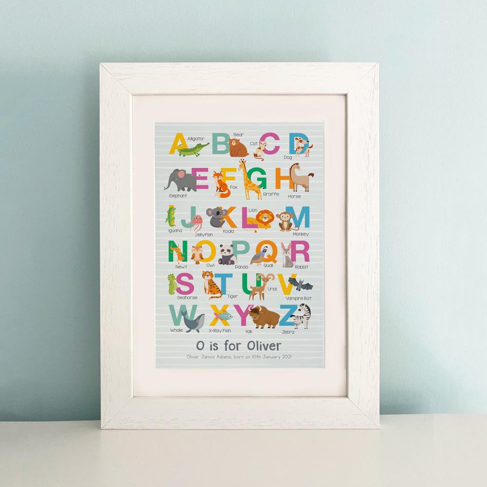 frame my name, personalised alphabet chart, uppercase letters