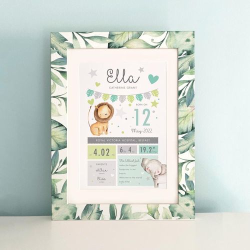 Birth details framed nursery art