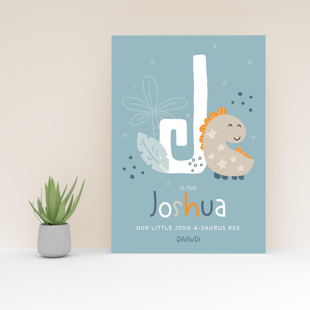 Personalised Dinosaur Nursery Wall Decor, Dinosaur Initial Letter Print ...