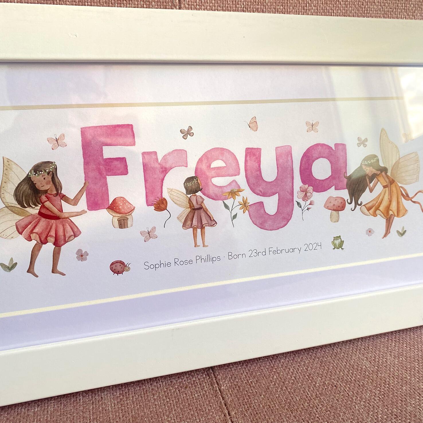 woodland fairies baby name prints