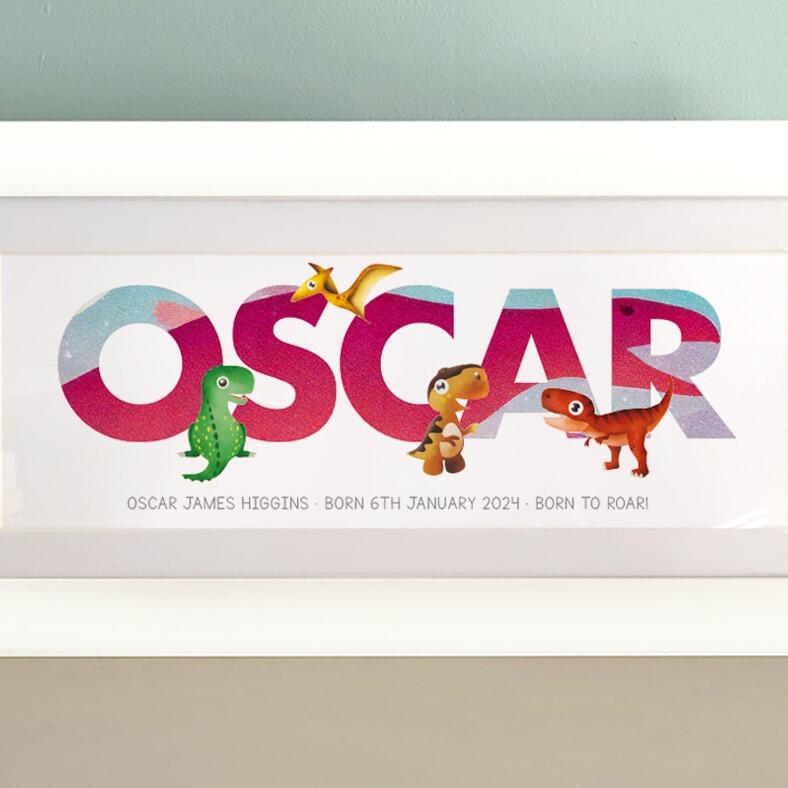 dinosaur art baby name print