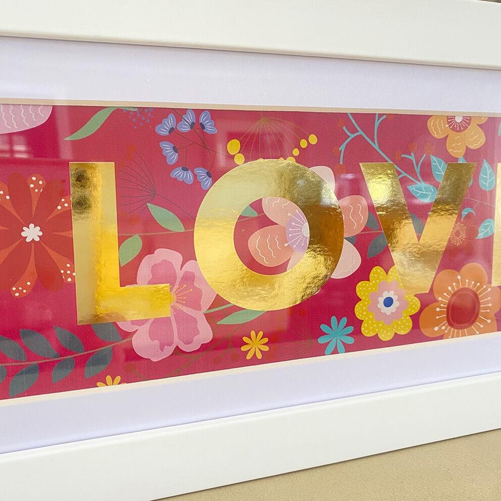 Bold Pink Floral LOVE Art – Modern Home Decor