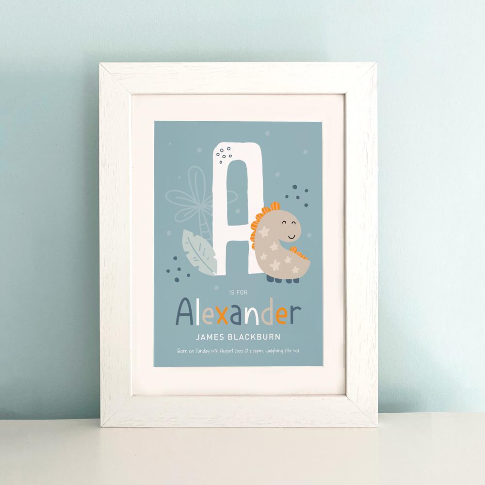 Personalised Dinosaur Nursery Wall Decor, Dinosaur Initial Letter Print ...