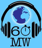 This is the 60 MW, or 60 Minutes With, logo. It shows a globe inside a pair of headphones.