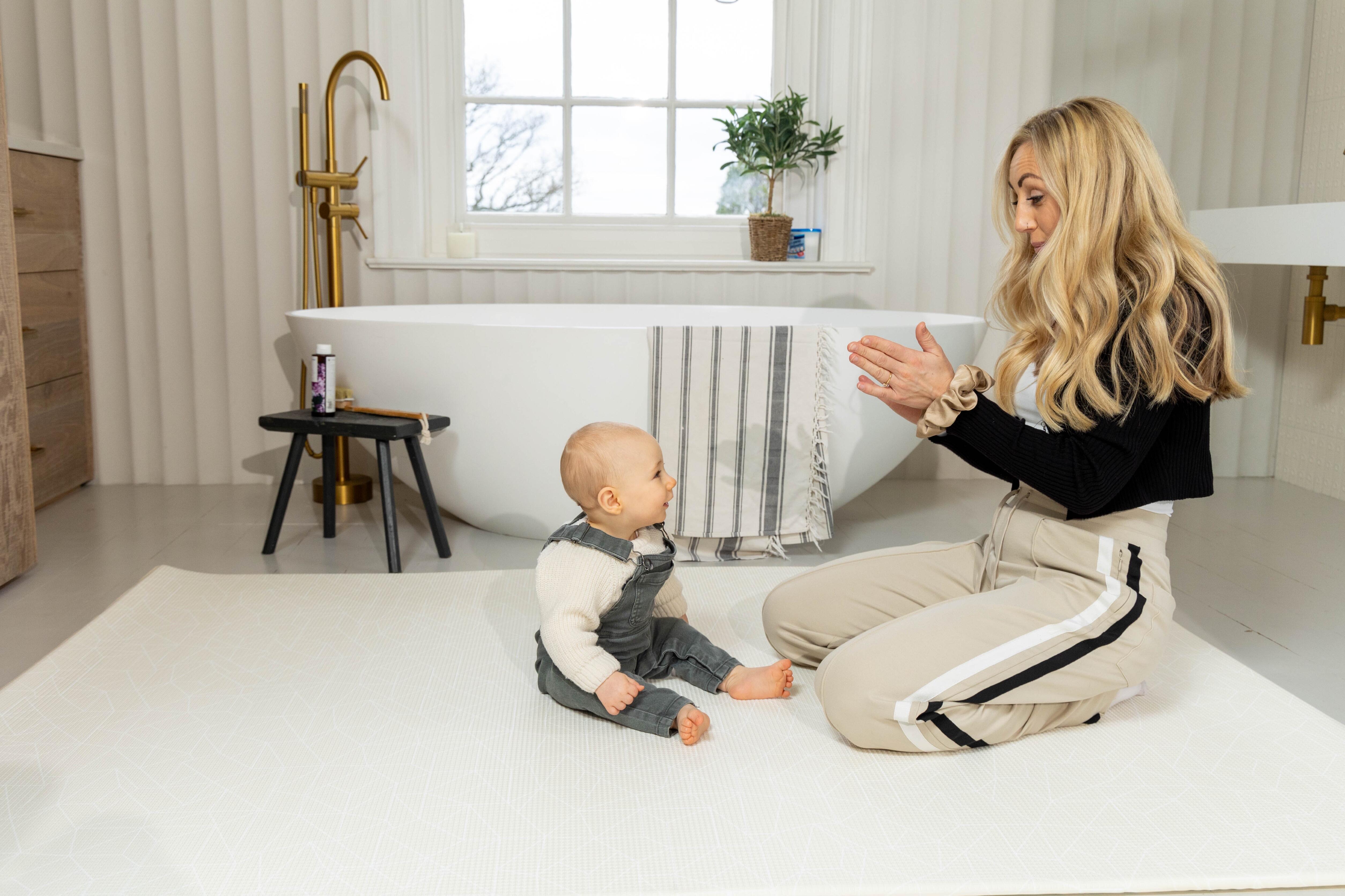 Rolled Nordic Explorer Cornish Cream playmat – lightweight durable foam baby mat suitable from newborn by Little Fae