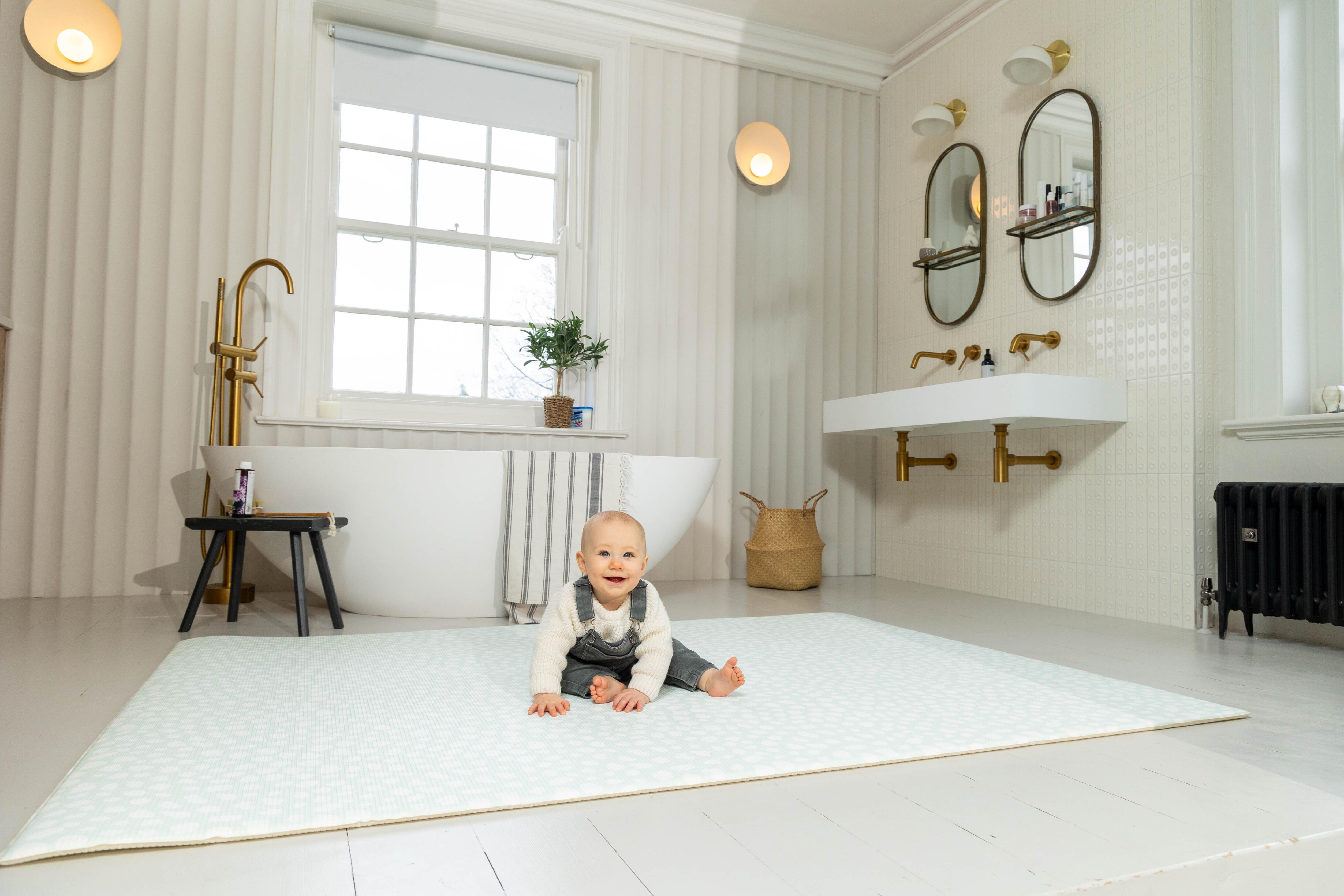 Soft Mint reversible baby playmat – elegant non-PVC foam design providing comfort and style by Little Fae