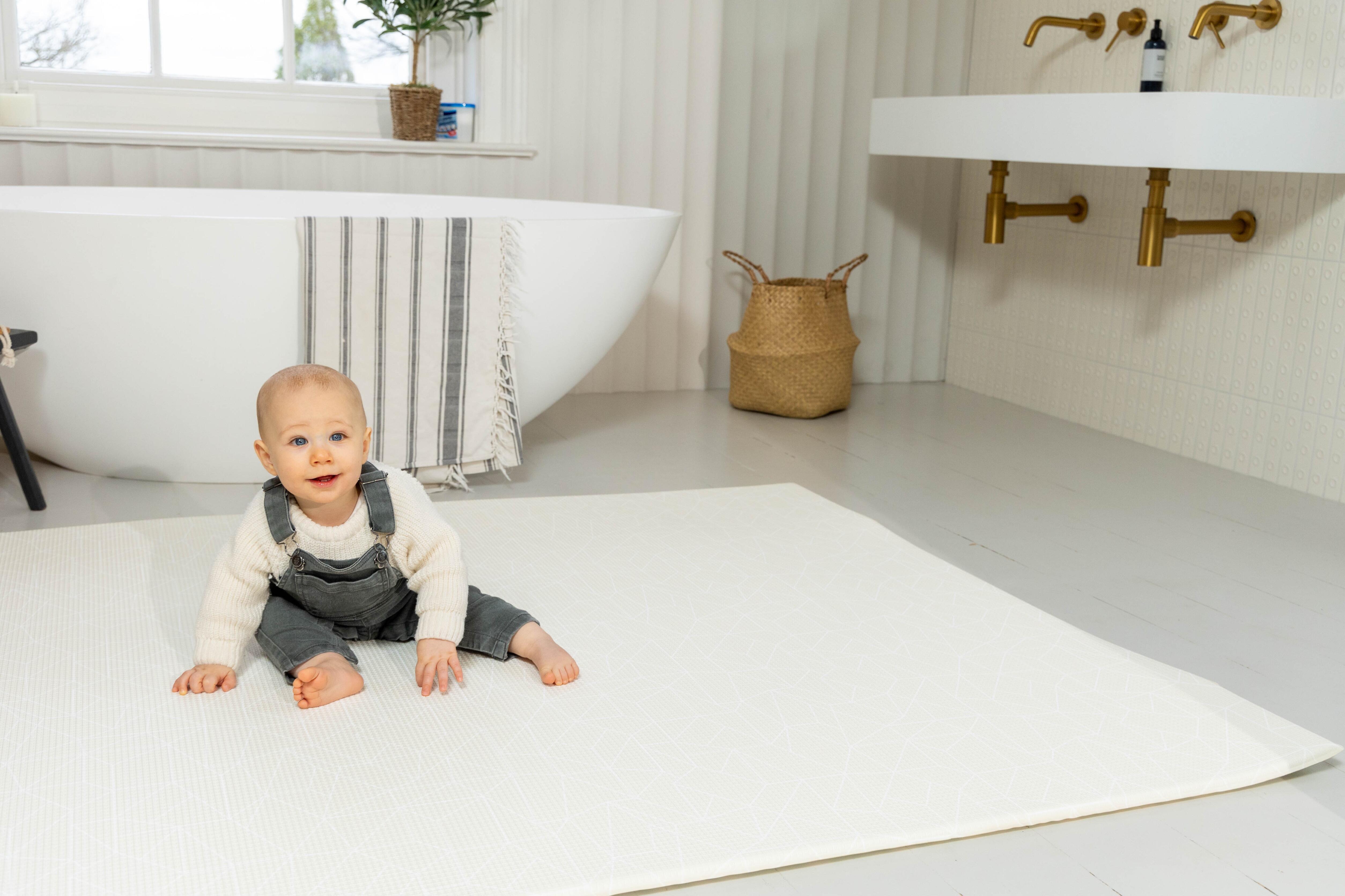Reversible Cornish Cream baby playmat – large cushioned non-toxic flooring for design-led family spaces by Little Fae