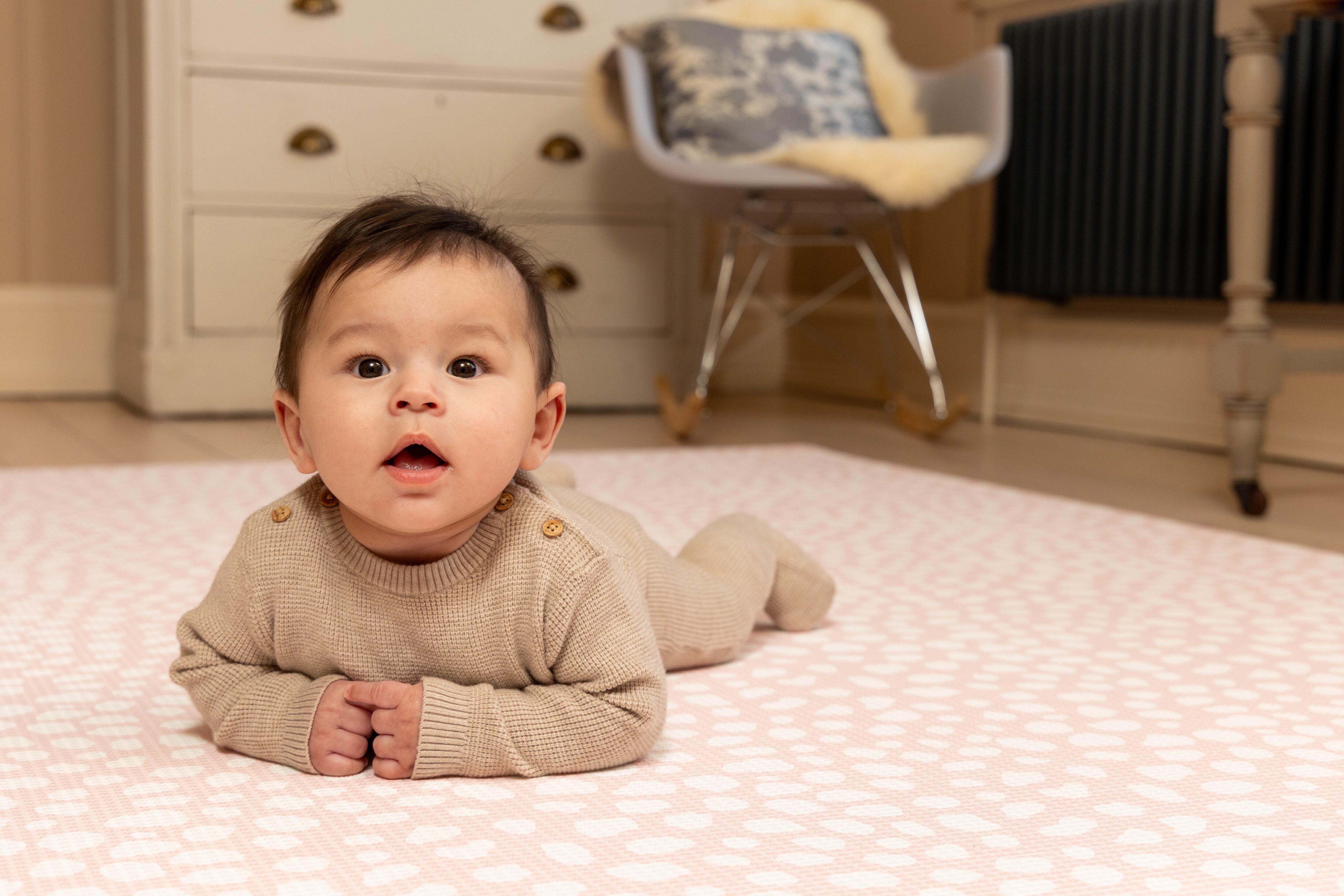 Darling Dalmatian Playmat in Blush Pink – reversible cushioned baby mat offering safety and Scandinavian-inspired style