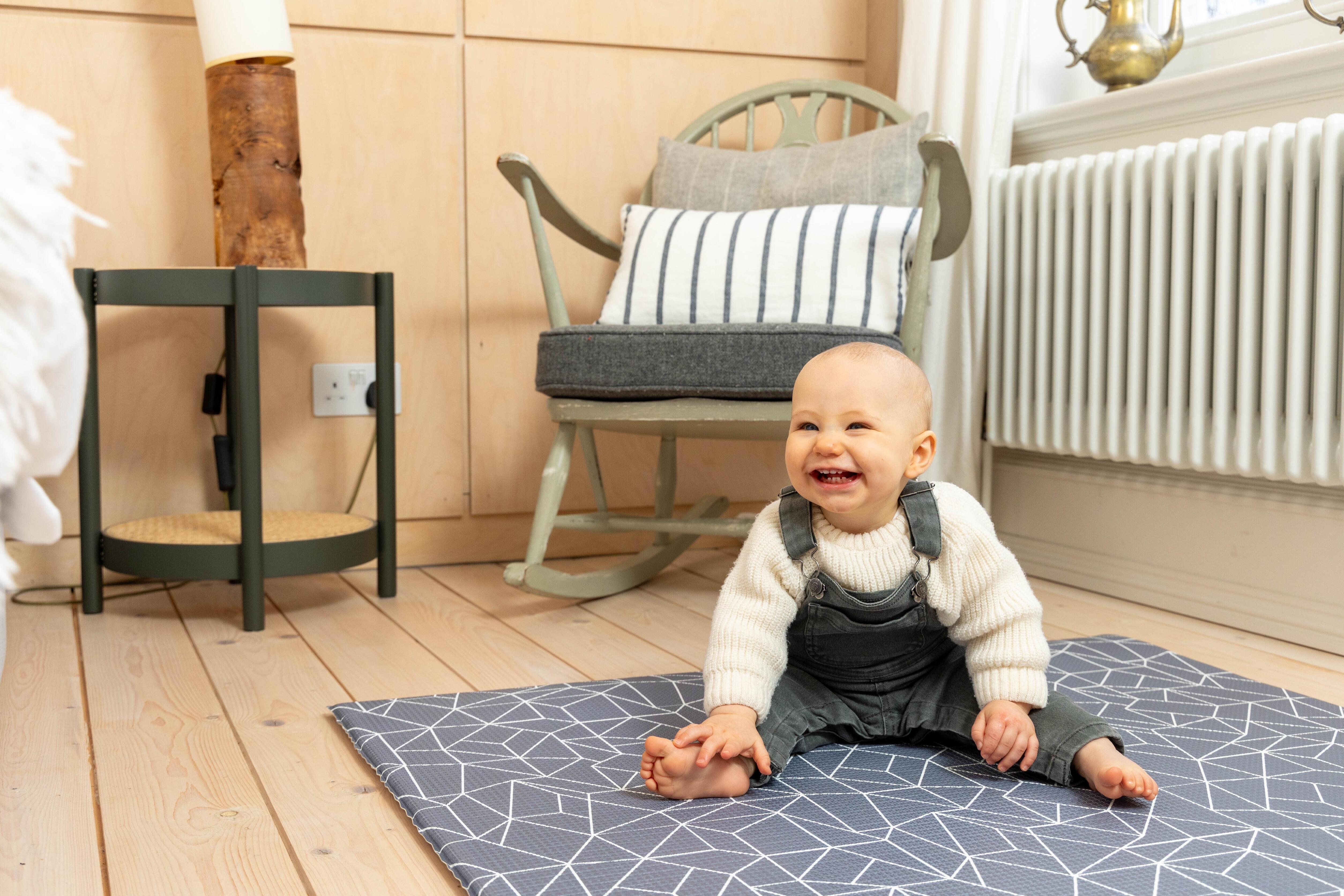 Storm Grey Nordic Explorer baby playmat – luxury reversible 1.5 cm cushioned foam mat for modern neutral nurseries