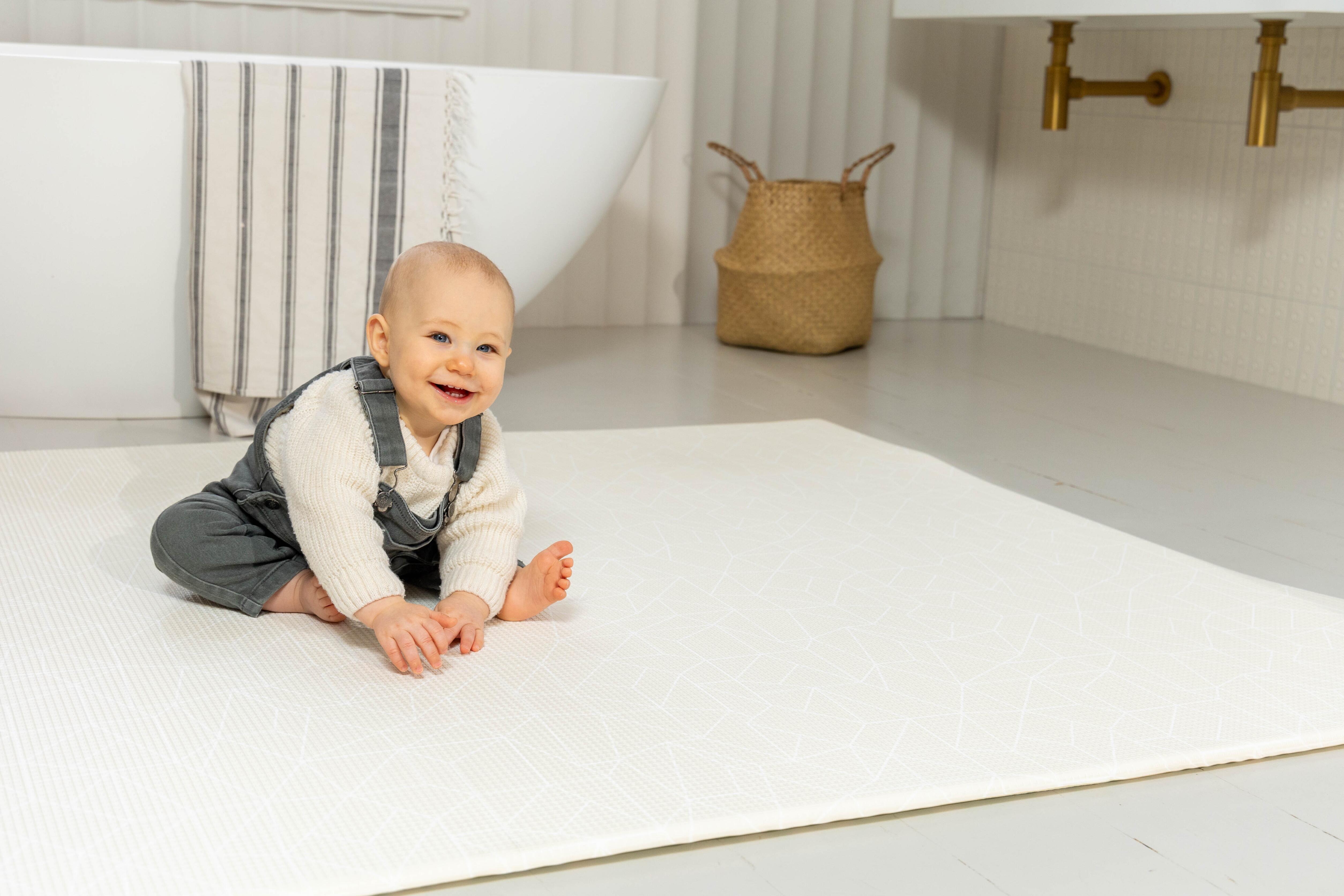 Large Nordic Explorer Cornish Cream reversible playmat – elegant cushioned foam baby mat by Little Fae