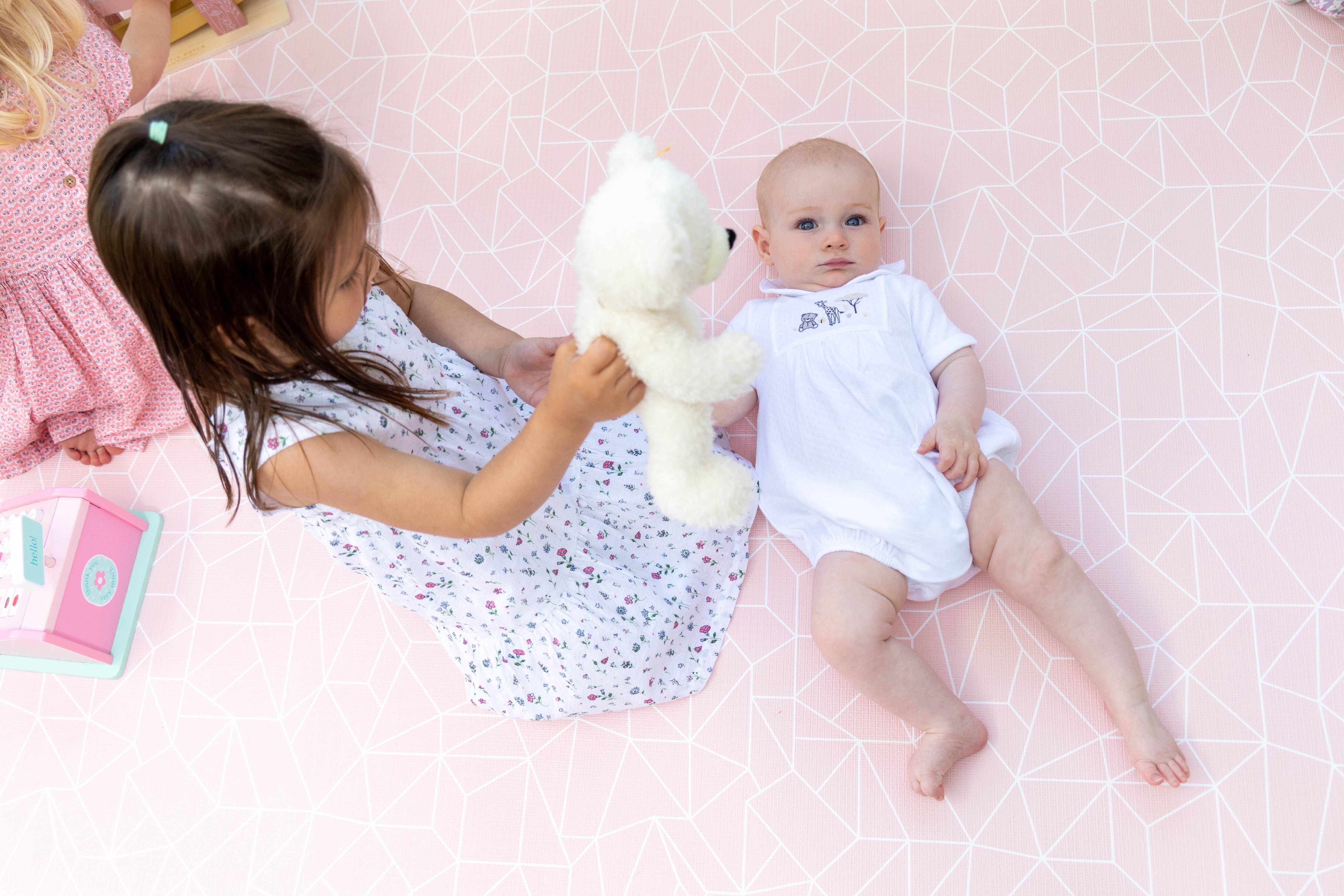 Large Blush Pink reversible baby playmat – Nordic Explorer design blending elegance with practicality by Little Fae