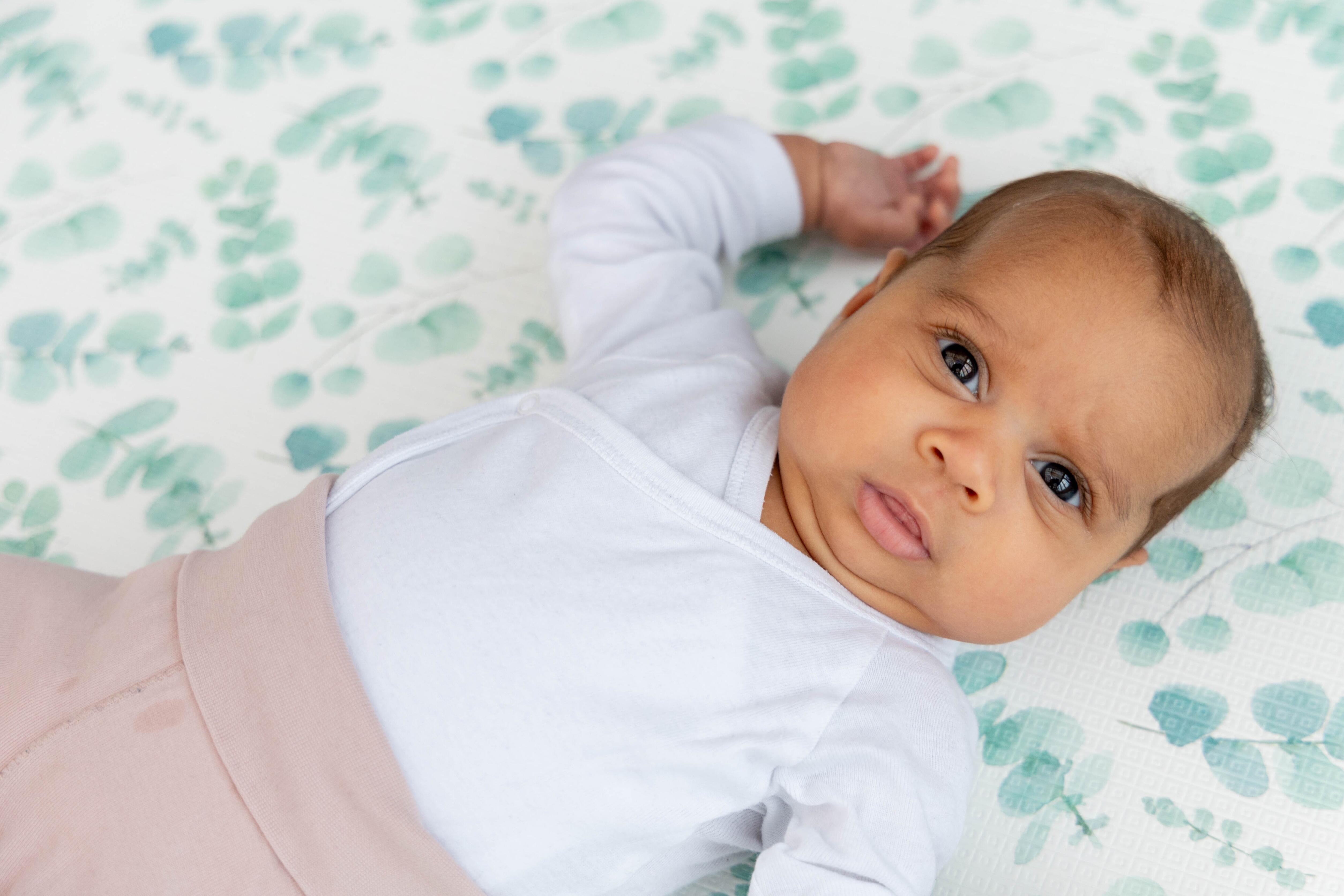 Large Botanical Green reversible baby playmat – non-PVC cushioned foam mat providing comfort and safety by Little Fae