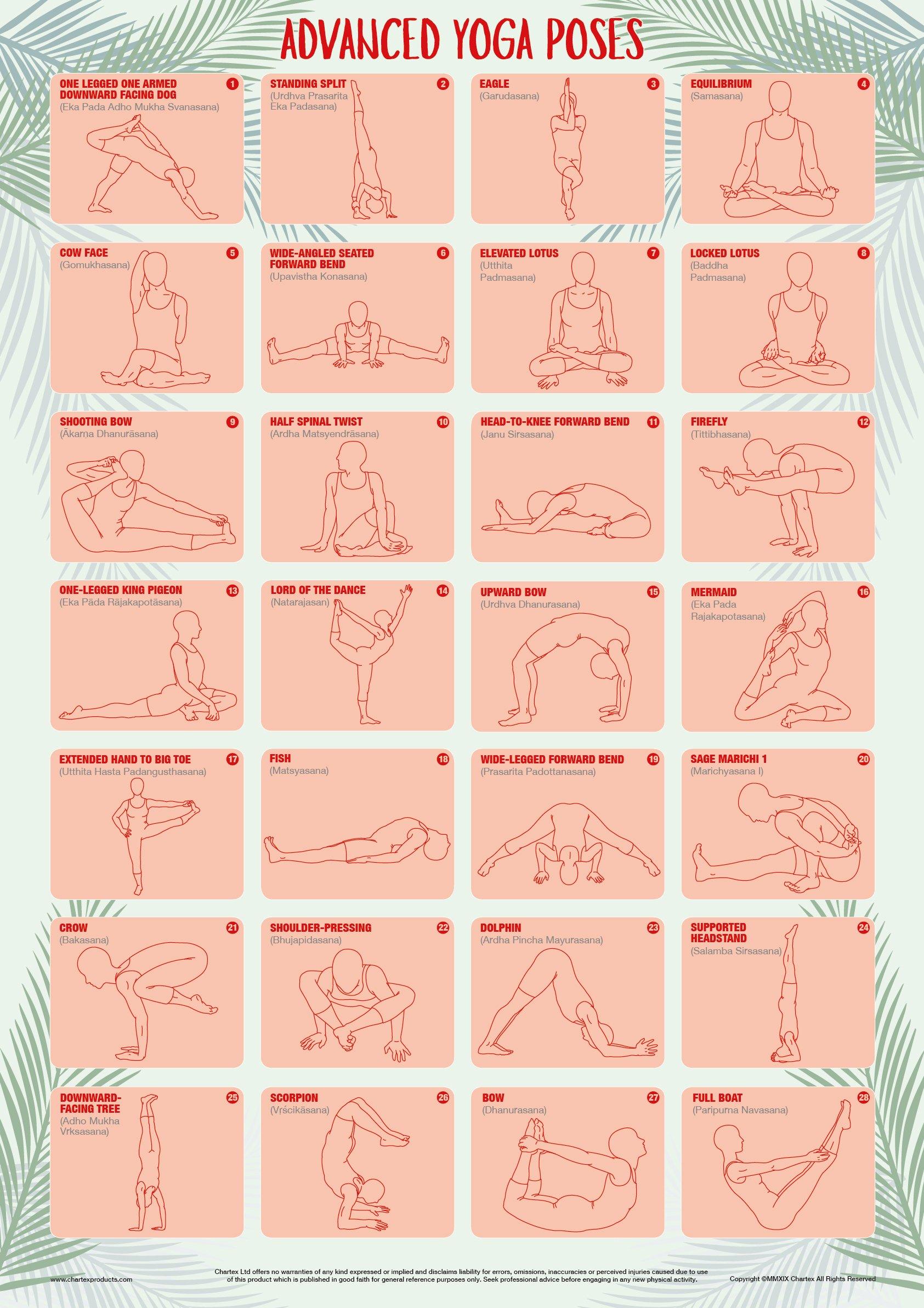 Yoga Poses And Exercises Set of 3 Instructional Charts