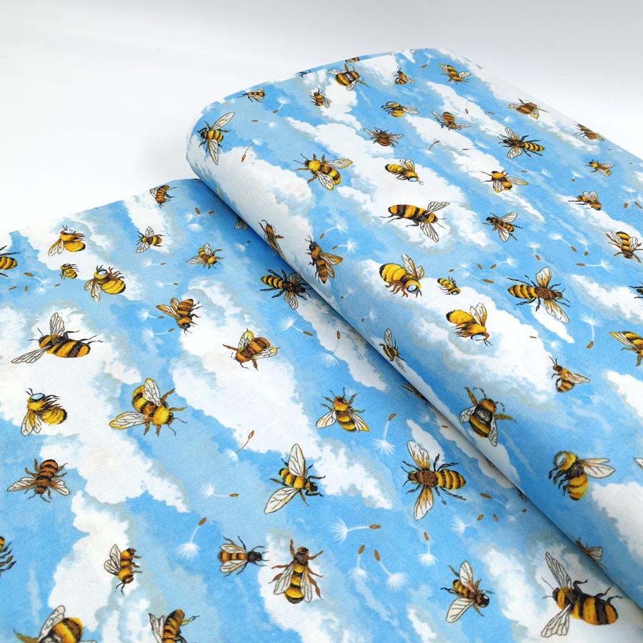 Nutex Bee Haven wildflowers 100% cotton fabric, henry glass bees bloomin poppies,honeycomb,bumble bee, honey bee