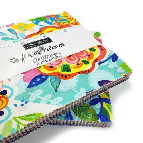 Moda, Flower Patches, Amarilys Henderson, watercolour florals, vibrant, colourful, shabby chic fabric, charm pack, fabric squares