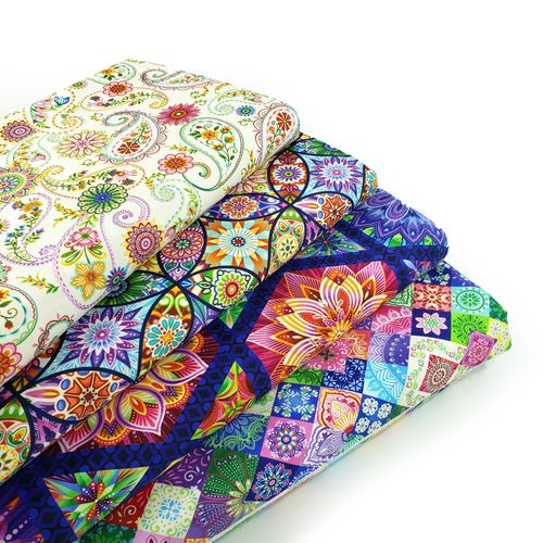 Studio E fabric, caravan, art loft, stained glass fabric, bright, exotic, circles, purples, blues, morroccan style fabric