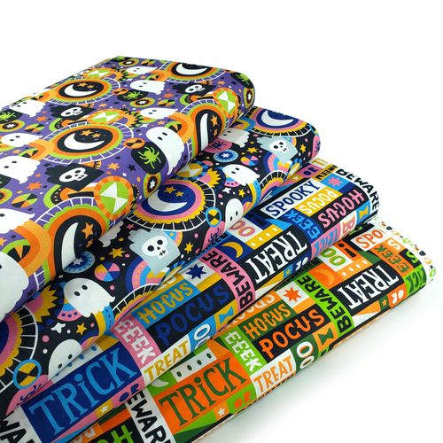 halloween fabric, spooky,ghosts,haunted house,pumpking,halloween costumes,trick or treat bag, halloween nights, katie larson