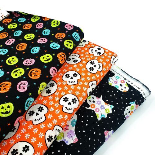 moda halloween fabric, halloween patchwork, halloween quilt, trick or treat fabric, fab boo lous, pumpkins, ghosts