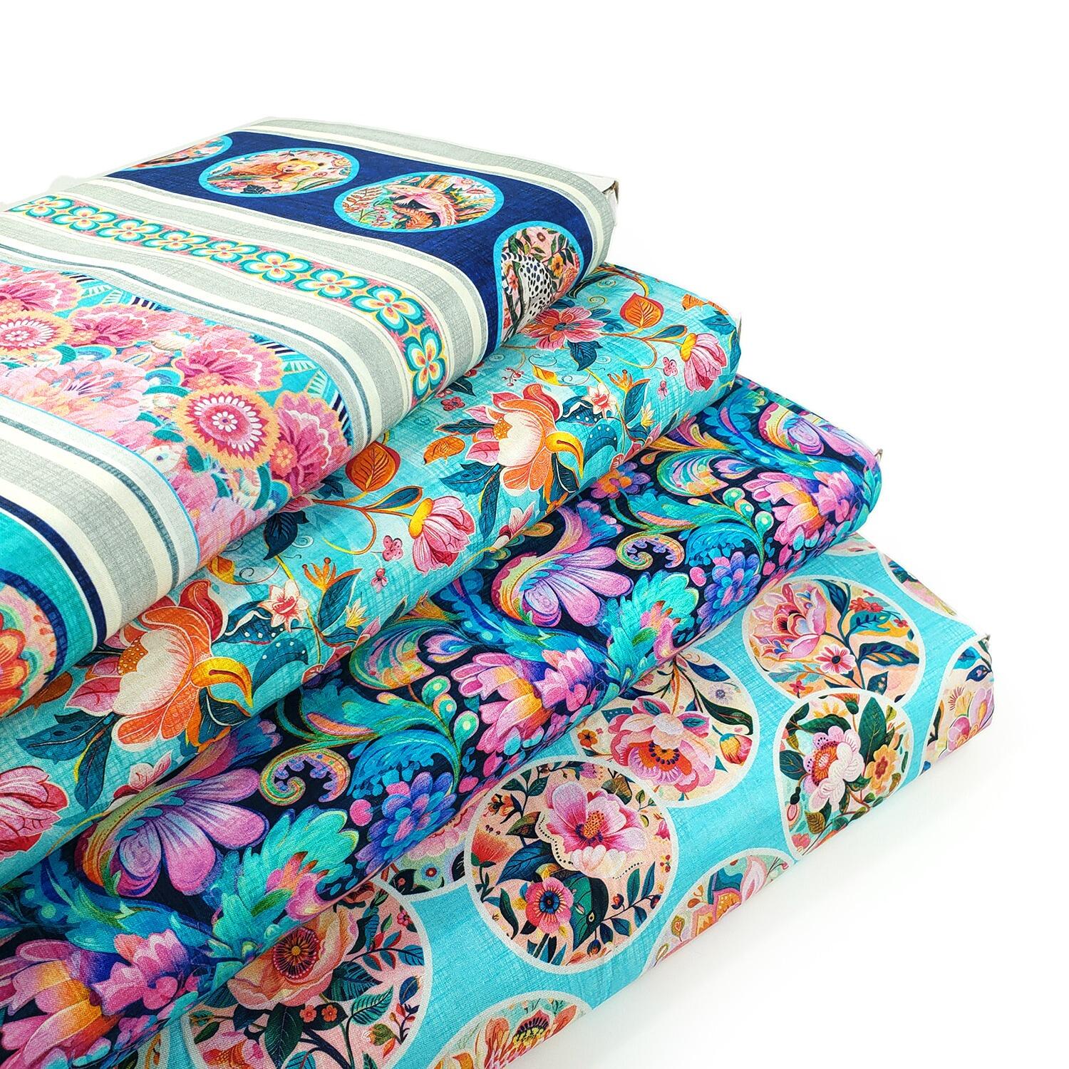 Morris Creative, exotica, florals, borders, badger, foxes, animals, exotic fabric, qt fabrics