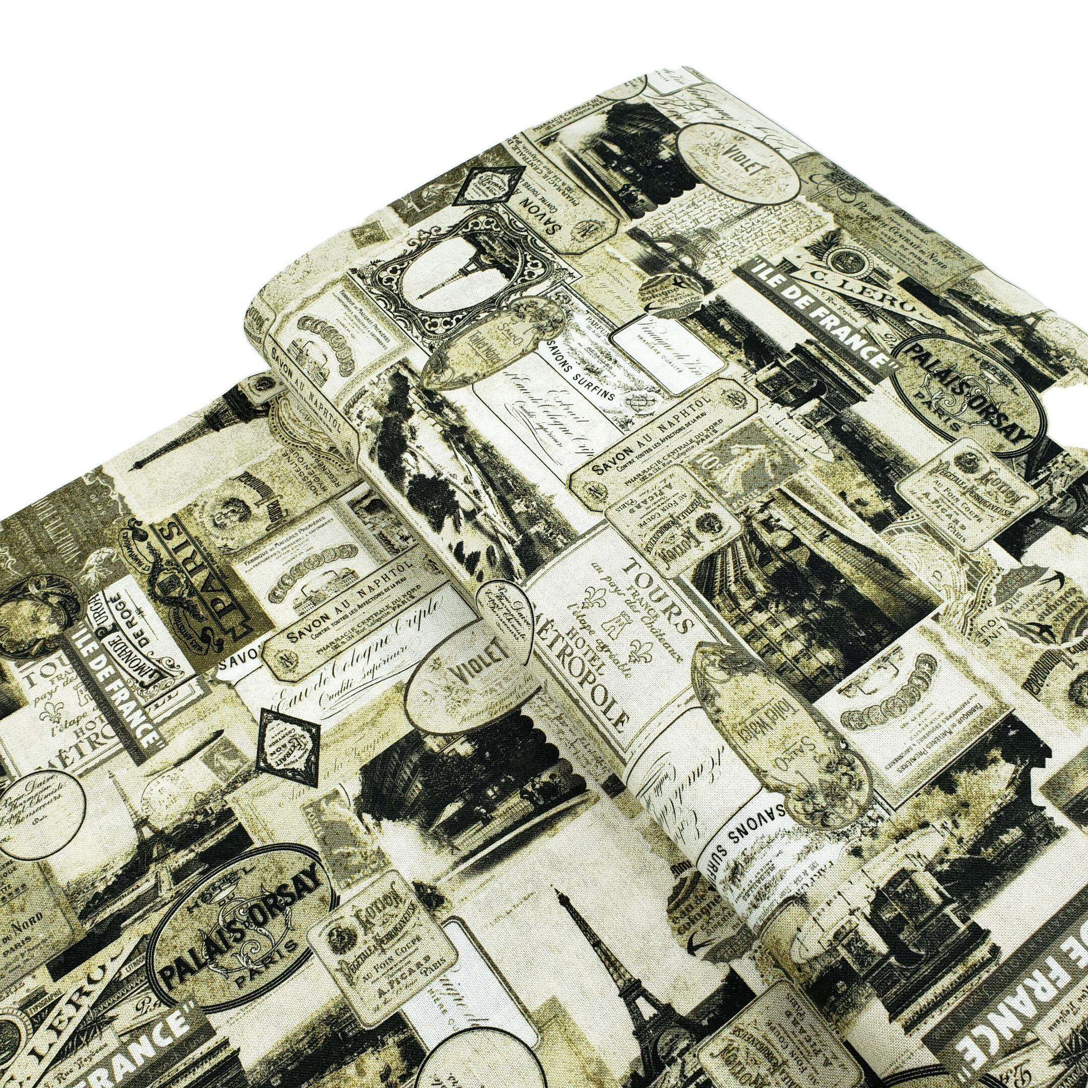 junk journal fabric, vintage paris, vintage adverts, slow stitch, old newspapers, blank quilting, paris nights
