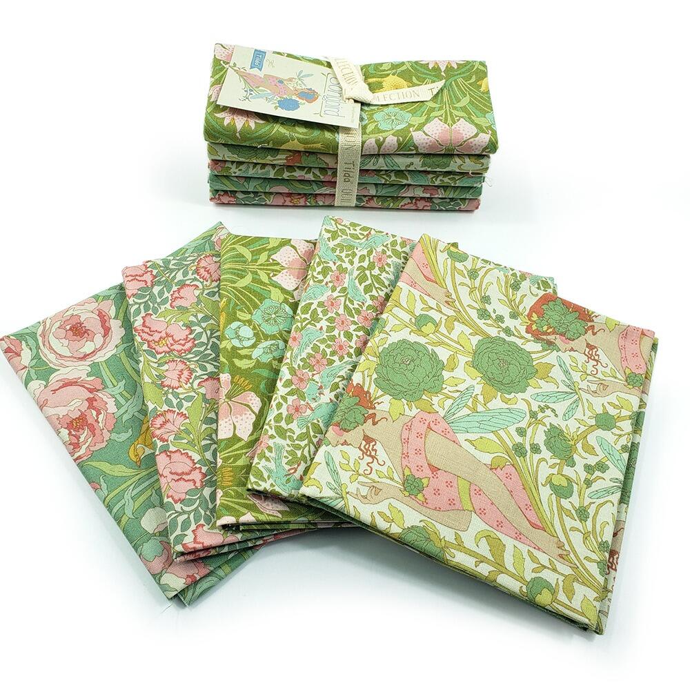 tilda fat quarters, songbird, floral, birds, art noveau fabric, elegance, coral, yellow, green, blue