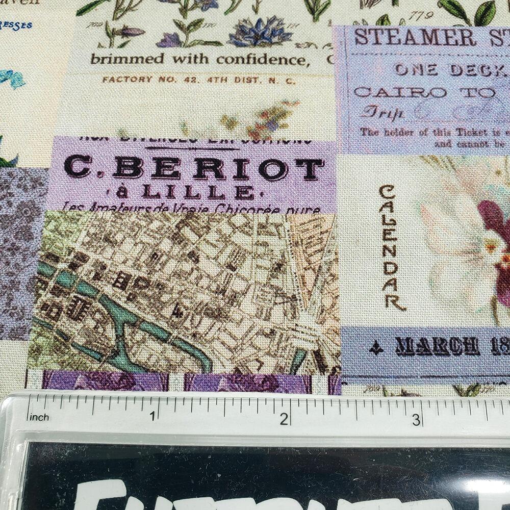 vintage collage, Tim Holtz fat quarter, palette, junk journal fabric, slow stitch, vintage style, eclectic elements, monochrome, abandoned, PWTH300