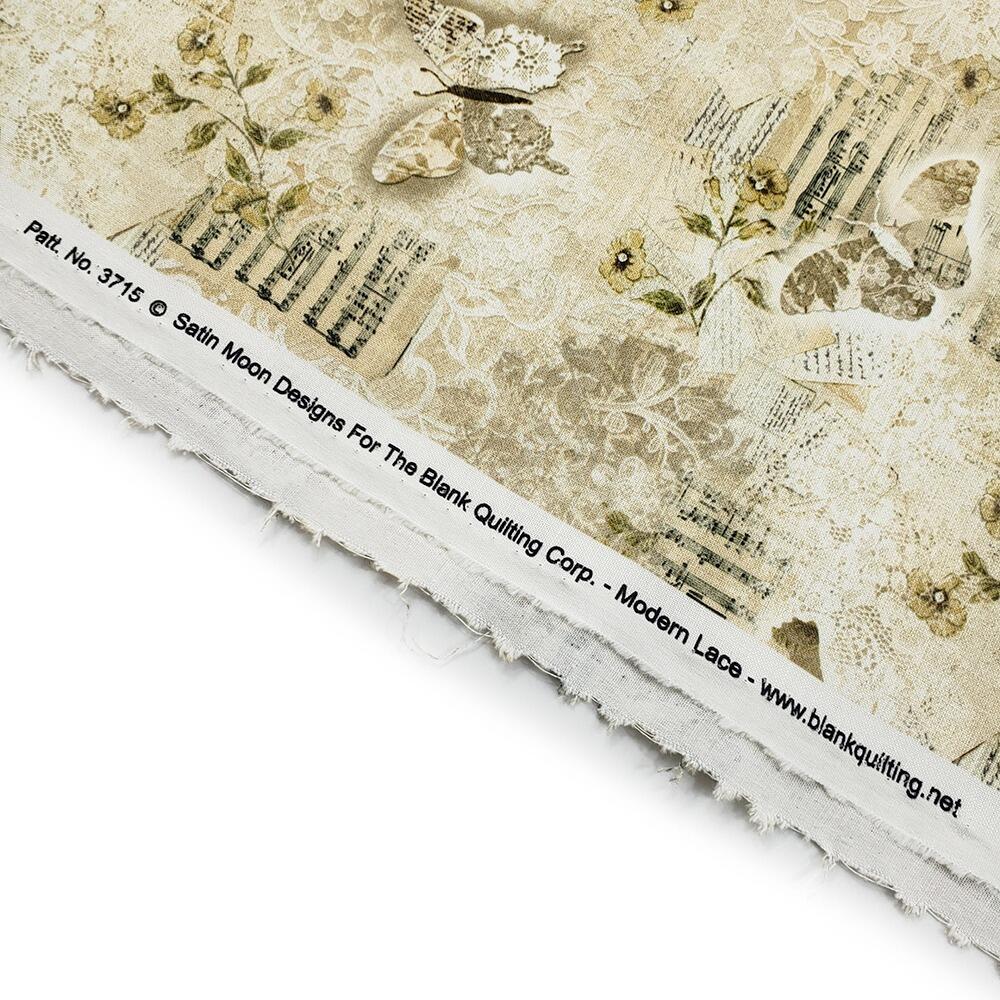 blank quilting, modern lace, butterflies, vintage writing, vintage lace, junk journal fabric, slow stitch, cotton vintage style fabric, uk