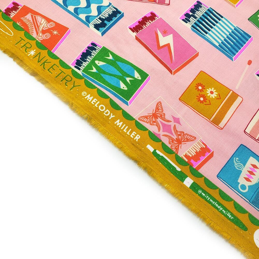 Trinketry fabric, ruby star society, melody miller,matchboxes, pens, retro 70s style