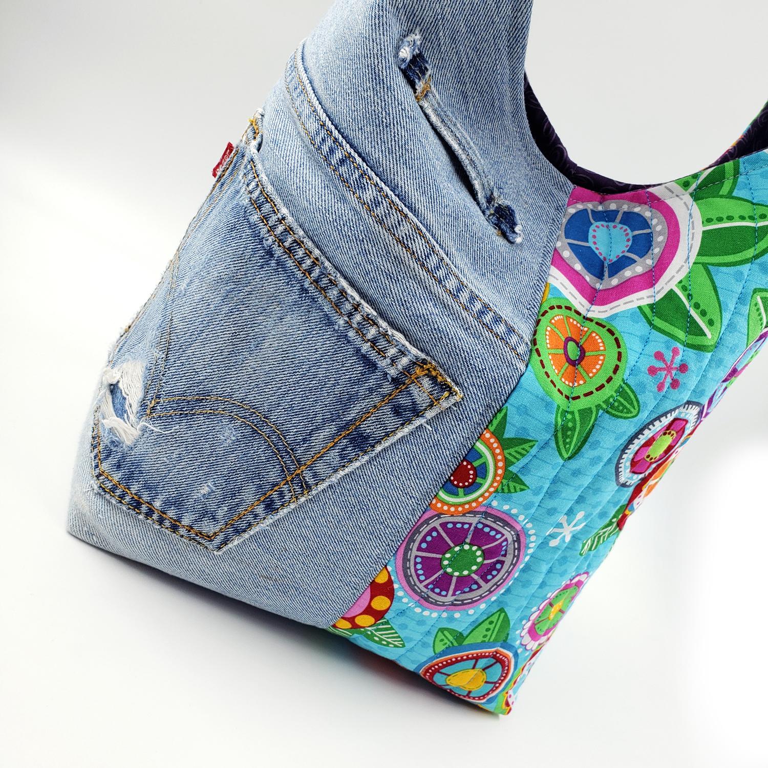 FuzzBag upcycled bag, daisy talk, blue,vivid,colourful,boho,festival,handbag