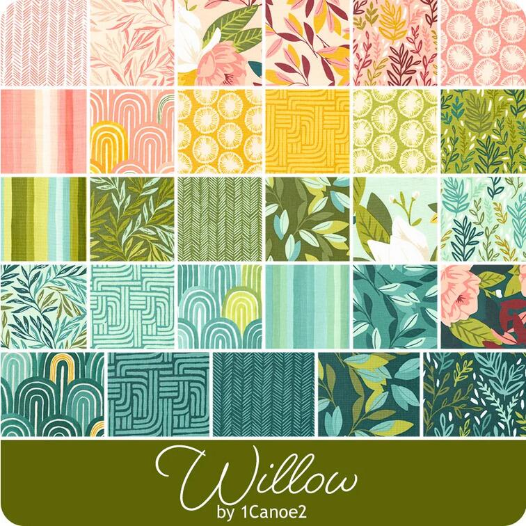 charm pack, willow,flowers,leaves,garden, moda fabric,quilting fabric,cotton,garden fabric