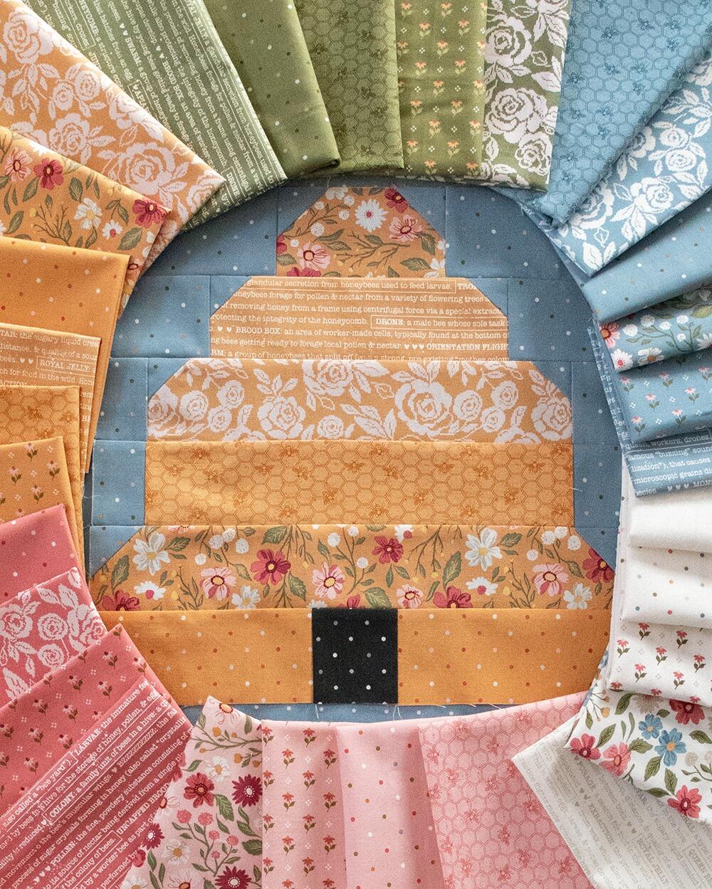 Moda charm pack Lella Boutique Wild Honey floral, bee fabric, honeycombs, charm pack, 5 inch squares, easy quilt squares