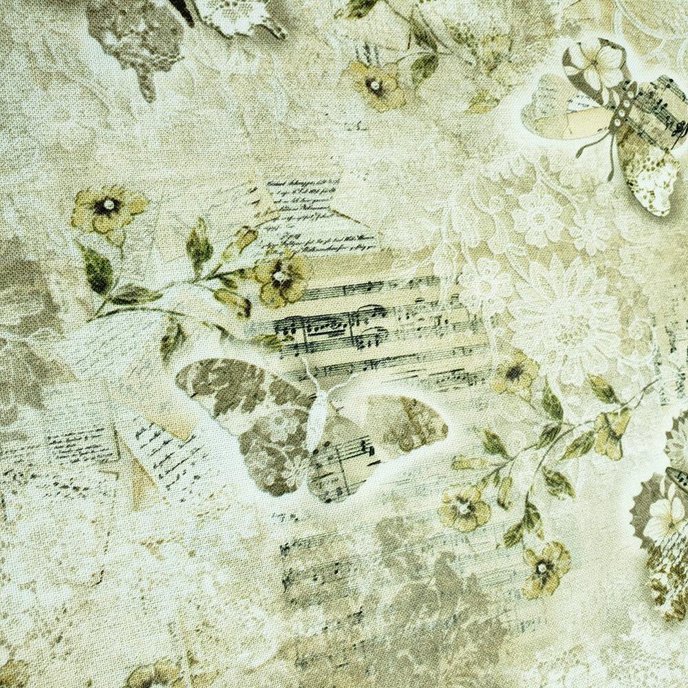 blank quilting, modern lace, butterflies, vintage writing, vintage lace, junk journal fabric, slow stitch, cotton vintage style fabric, uk