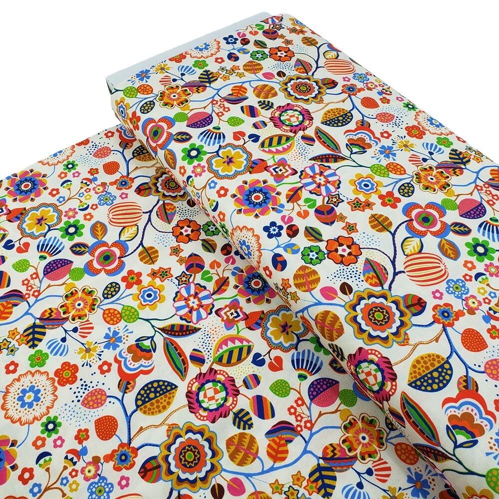 Primavera, Sholto Drumlanrig, pen & Ink fabric, tree flower, ecru, navy, colourful floral fabric