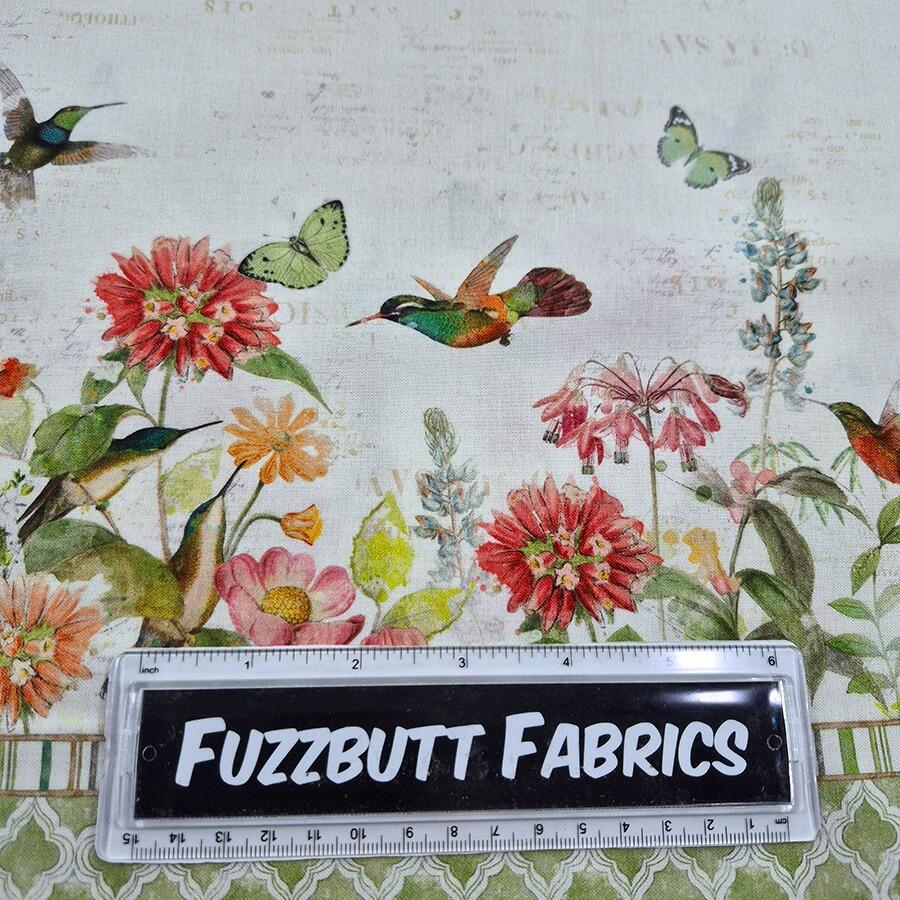 Katie Pertiet, hummingbird days, watercolour flowers, butterflies, hummingbirds 1005 cotton, placemats fabric, easy sew placemats