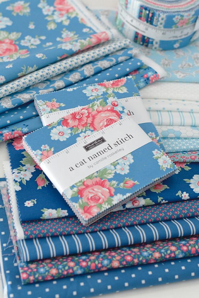 Moda, a cat named stitch charm pack, pastel floral fabric, cottagecore, roses, squares for patchwork, cotton, easy quilting, precut squares,charm pack, camille roskelly