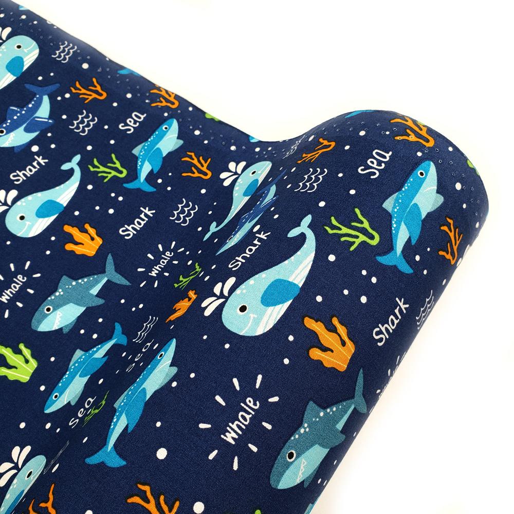 fish,whales,dolphins,blue,seaweed,beach,nemo,cotton,fabric