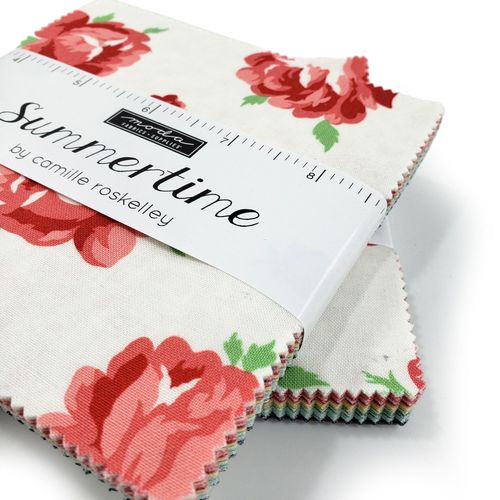 Moda, summertime charm pack, florals, vibrant, colourful, shabby chic fabric, fabric squares, 100% cotton, patchwork squares