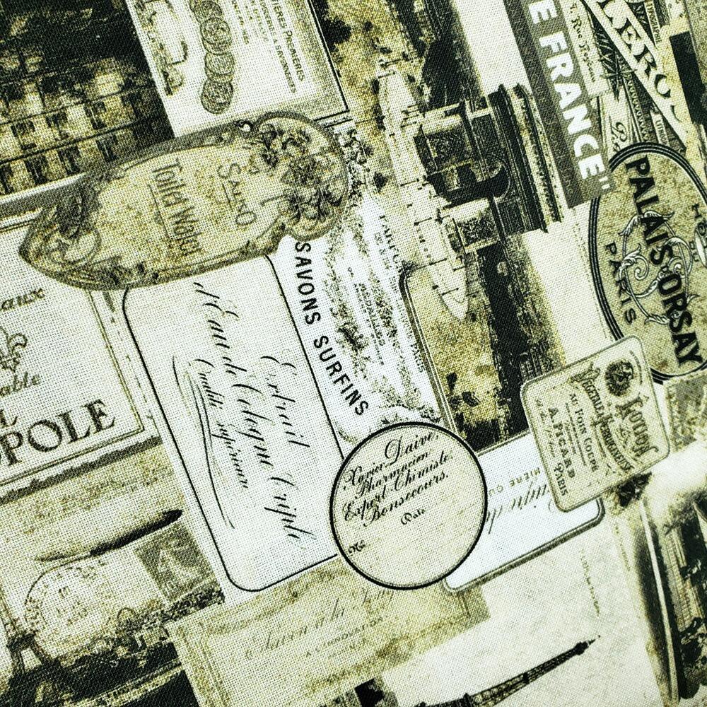 junk journal fabric, vintage paris, vintage adverts, slow stitch, old newspapers, blank quilting, paris nights
