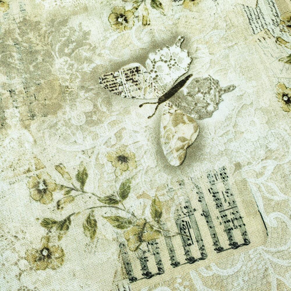blank quilting, modern lace, butterflies, vintage writing, vintage lace, junk journal fabric, slow stitch, cotton vintage style fabric, uk