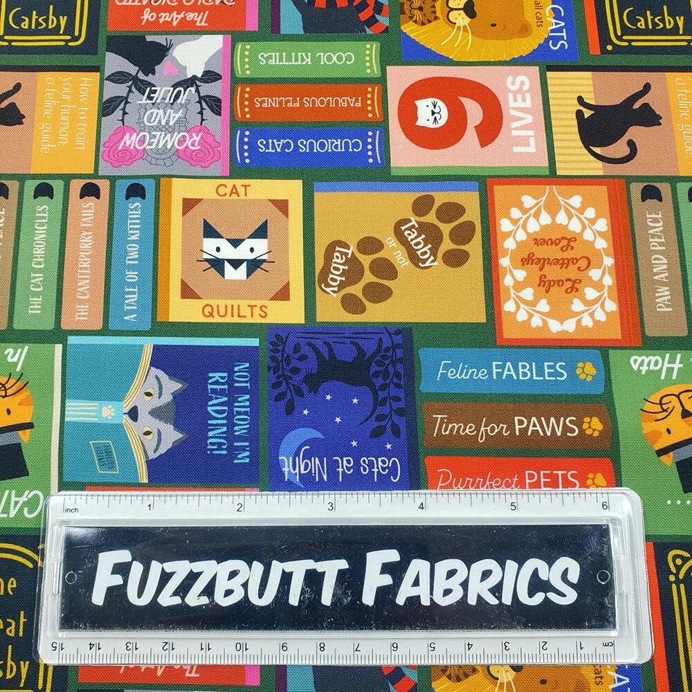 Lewis & Irene fabric, purrrfect book club, bookshelf fabric, cats and books
