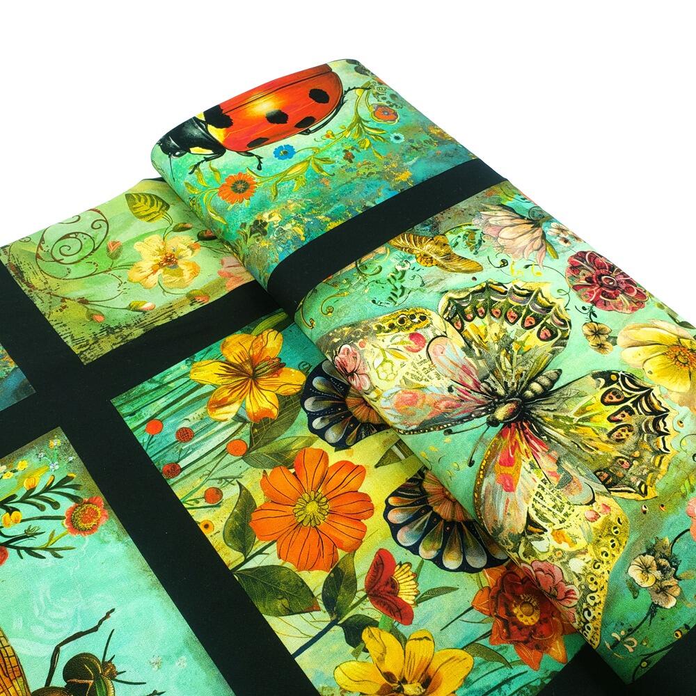 Enchanted Canopy Fabric, JK Stewart, Blank Quilting, ladybirds, butterflies, hummingbirds, vivid floral fabric