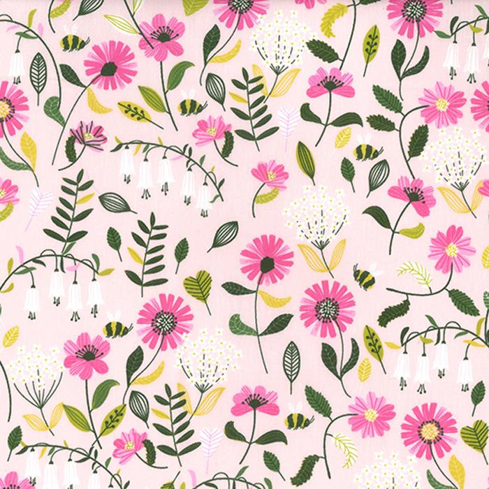 Pink wildflowers 100% cotton fabric