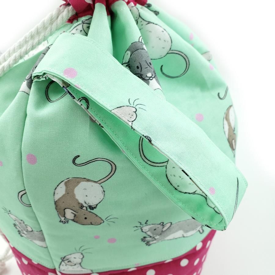 A fabby drawstring bag featuring Spoonflower fabric designed by the superb Silly Badger Designs.  Made by me in the UK!