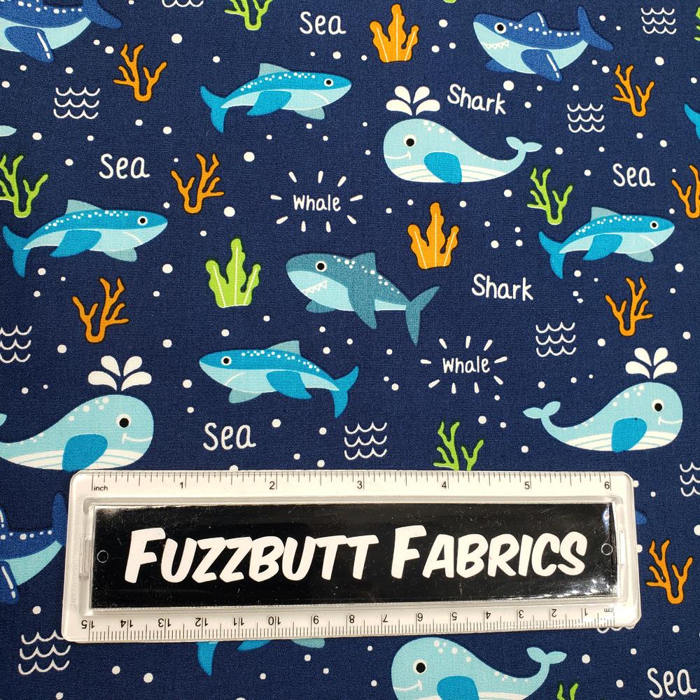 fish,whales,dolphins,blue,seaweed,beach,nemo,cotton,fabric
