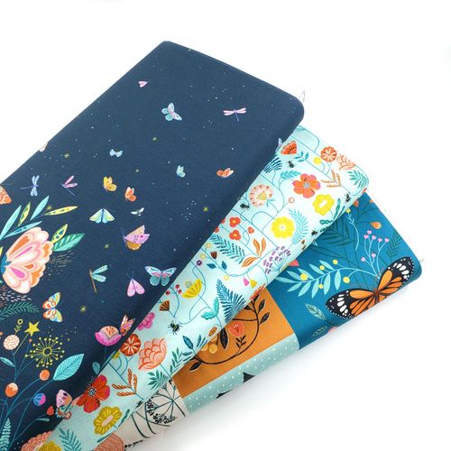 Bethan Janine,Flutter by,Dashwood,100% cotton,butterflies,bugs,bees,flowers,blue,floral,turquoise