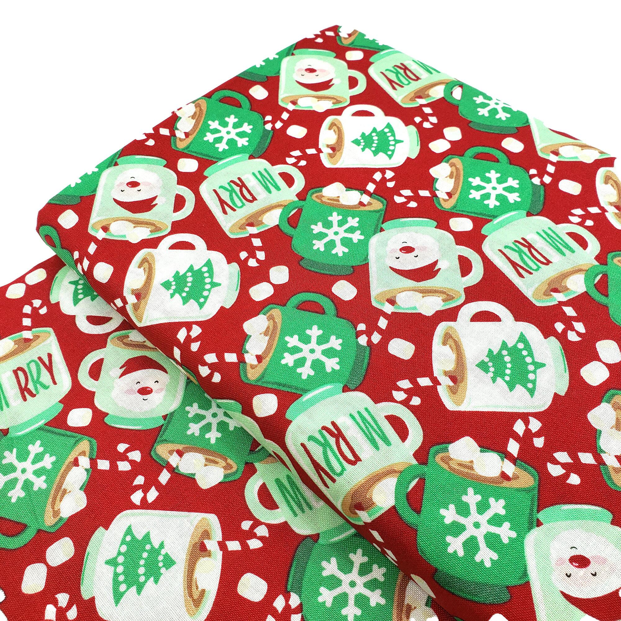 Christmas fabric, hot chocolate, marshmallows,santa,chipmunk,green,red,cute,kids,teen, gift bag