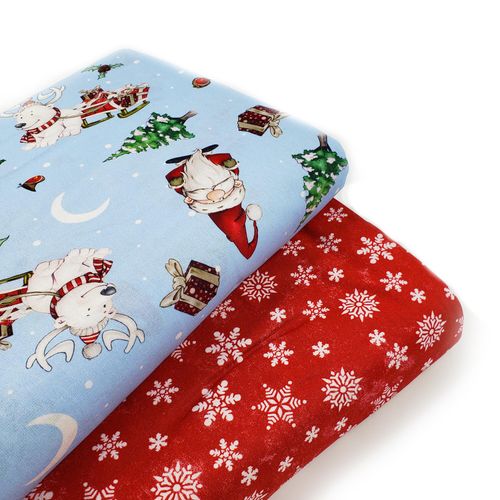 christmas fabric,fat quarter,gnomes,cotton,red,snow,festive,snowflakes,santa,norfolk fabric
