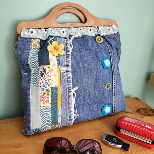 Denim bag with patches best sale