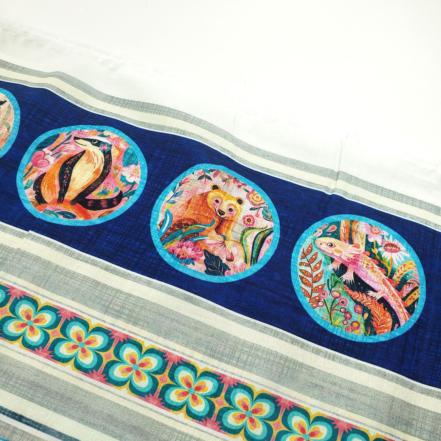 Morris Creative, exotica, florals, borders, badger, foxes, animals, exotic fabric, qt fabrics